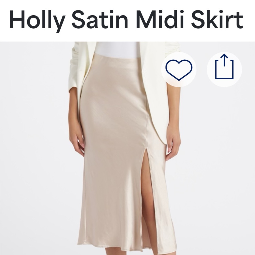 NWT Skies Are Blue Satin Midi Skirt in Cream. Size L